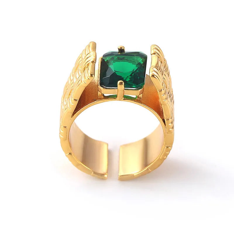 Natural stone geometric ring with quadrilateral motif on electroplated alloy base in retro style