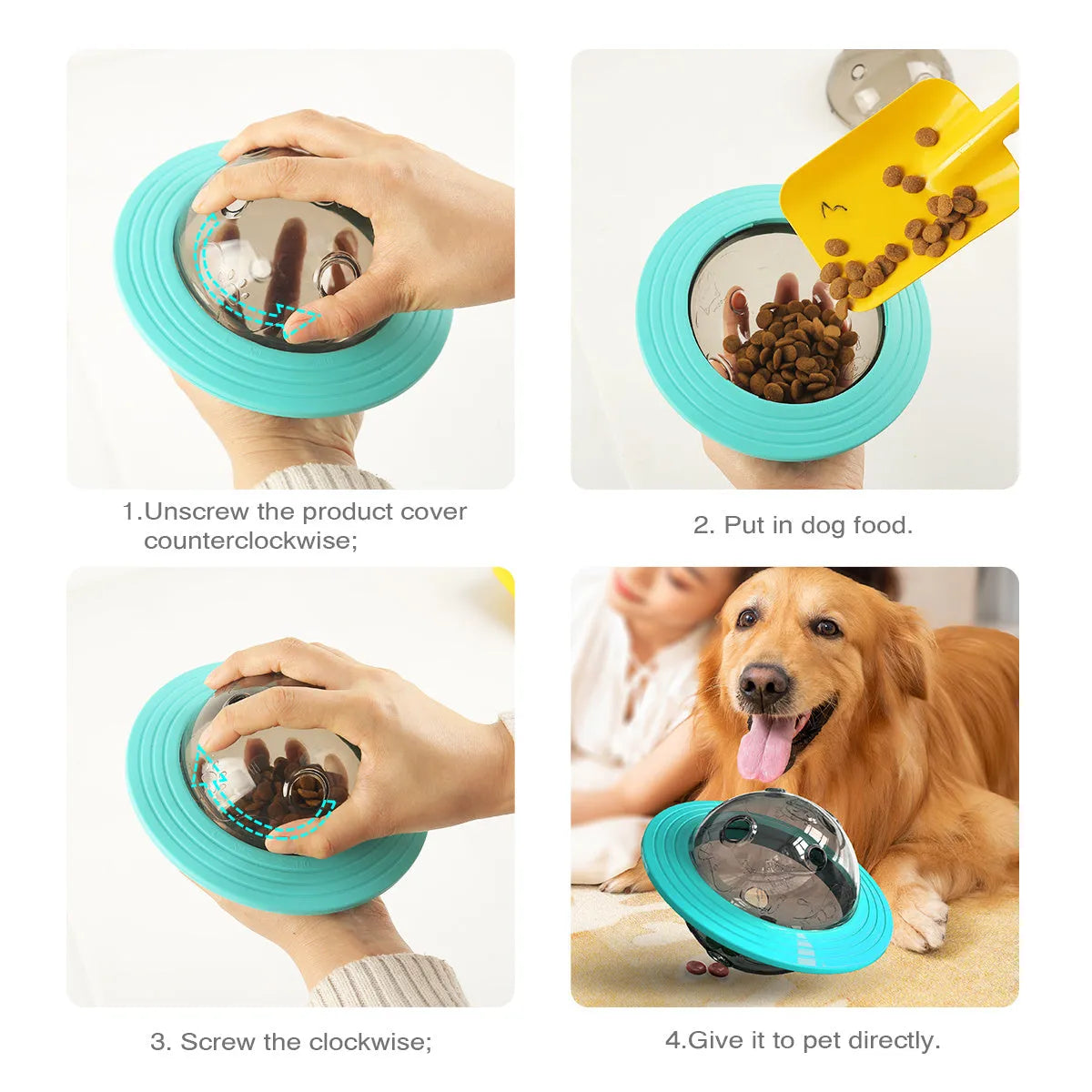 Blue dog treat ball with food dispensing function for slow feeding and IQ training
