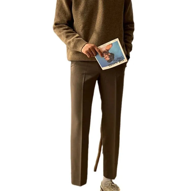 Men's lapel polo sweater loose fit pullover in beige, with long sleeves and lapel collar
