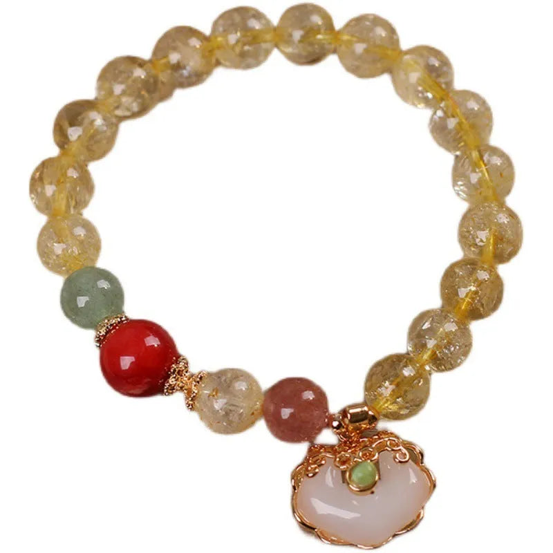 Natural citrine jade Ruyi pendant bracelet for women with yellow hair crystal patterns on alloy chain
