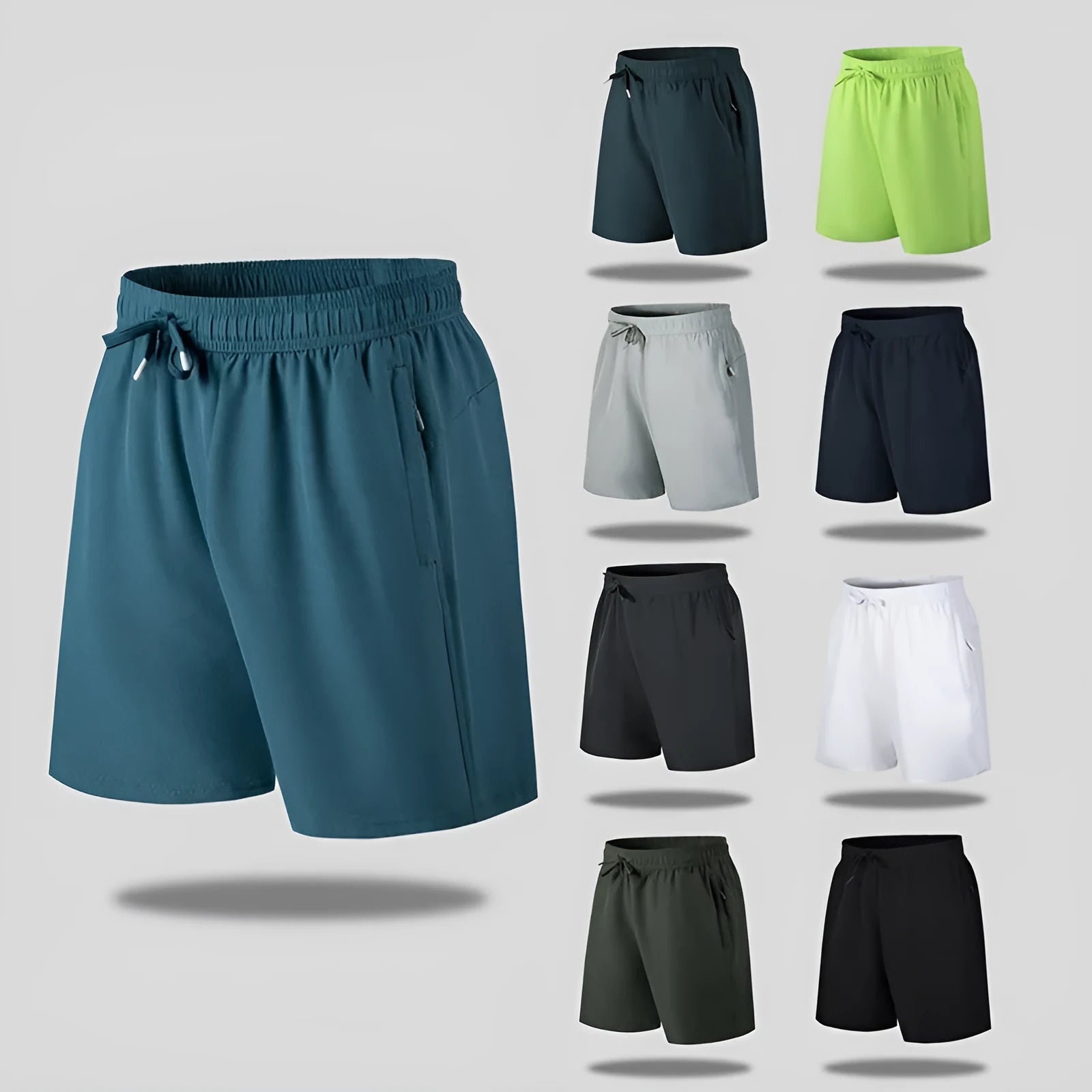 Men's loose fit ice silk beach shorts in various colours showing quick-drying polyester construction