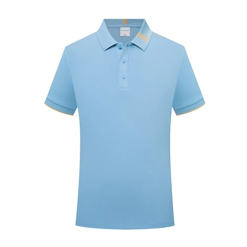 Breathable cotton blend short sleeve lapel polo shirt in light purple with fashion letter print