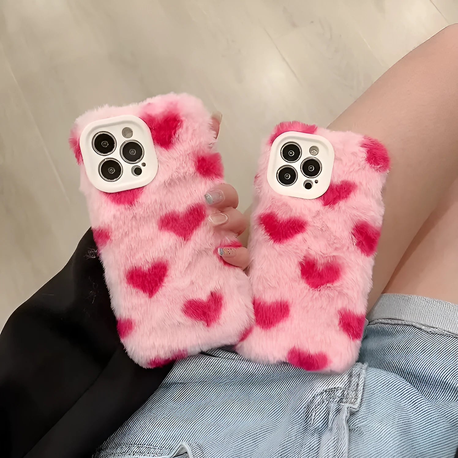 Pink silicone phone case with cartoon design for iPhone models 12, 13, 14, and 15.