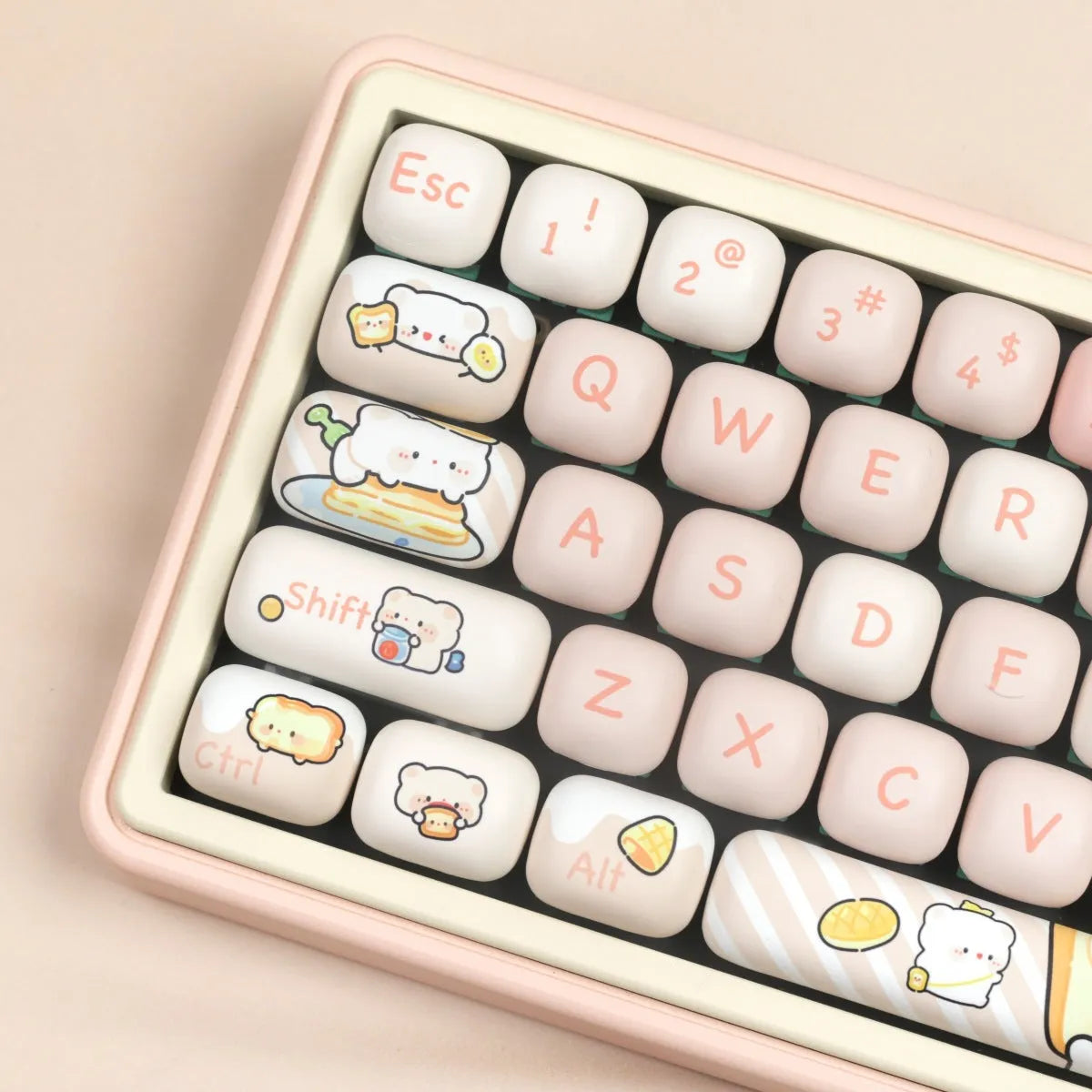 Complete set of PBT mechanical keyboard key caps with thermal sublimation printing in coordinated colours