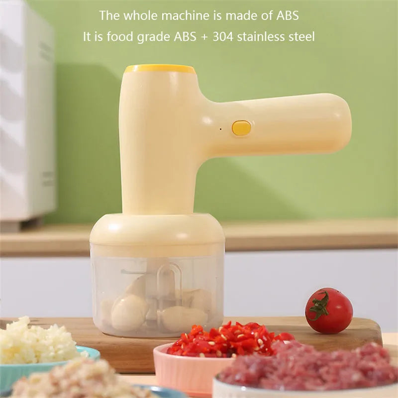2 in 1 handheld electric garlic chopper with 304 blade, 250ml cup, USB Type-C rechargeable, khaki or beige