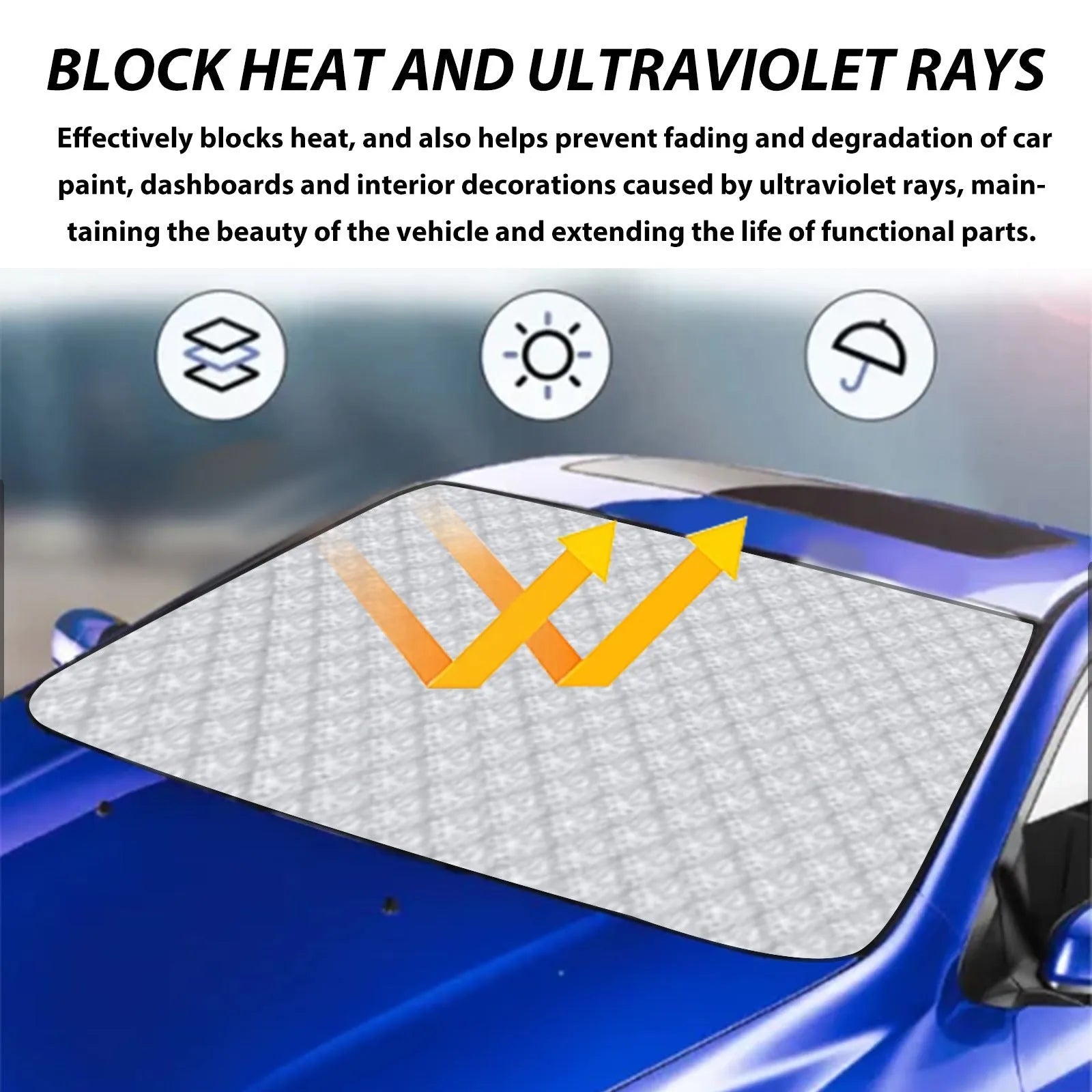 Aluminium film car windshield frost cover measuring 140 x 95 cm with nylon construction