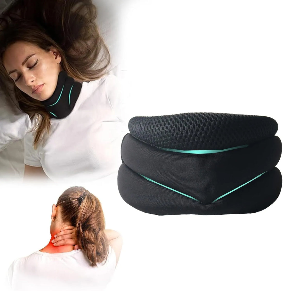 Black upgraded foam cervical collar neck brace, 40cm adjustable free size with lower jaw support