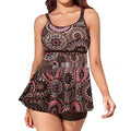 Plus size high-waisted women's swimsuit in leopard print, red print, round flower, or white falling flower pattern.