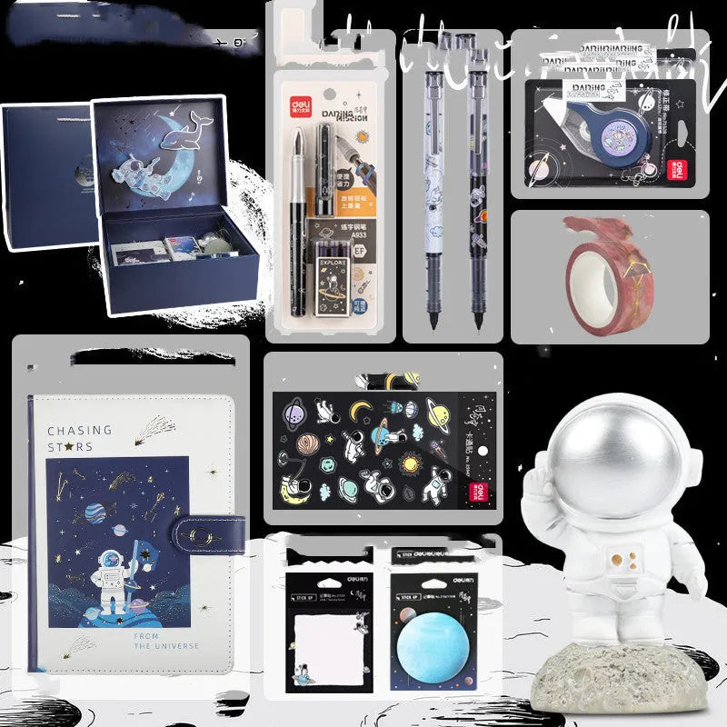 Galaxy exploration stationery set gift box with astronaut notebook and creative hand ledger, hot stamping and three-dimensional pattern