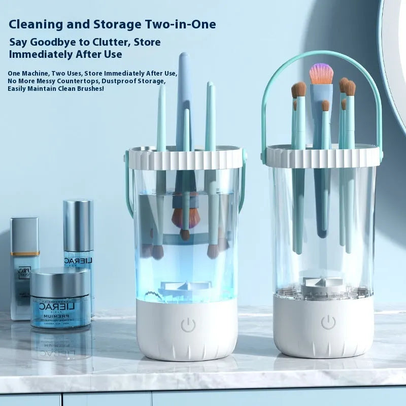 White plastic rechargeable electric cleaning brush for makeup brushes with USB cable