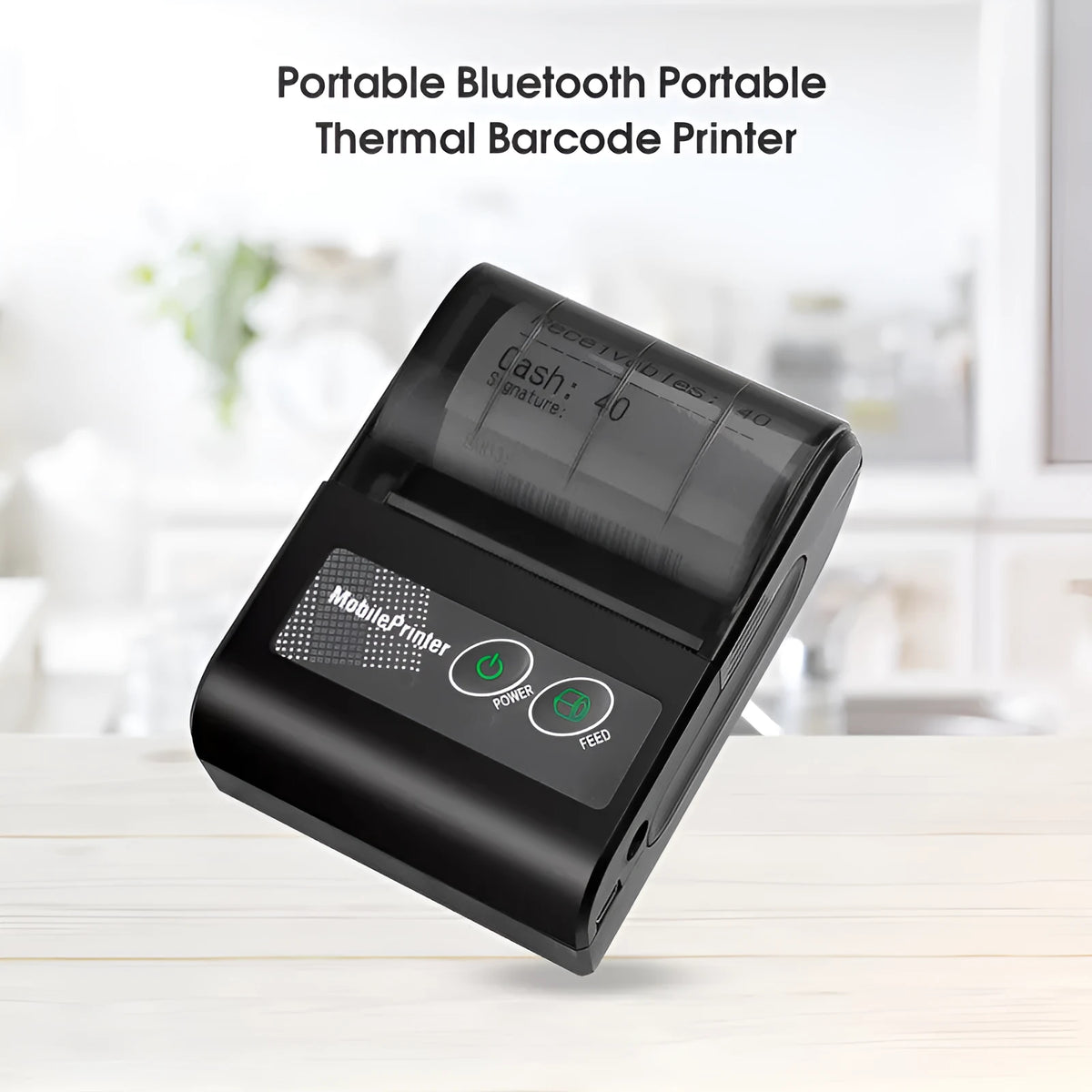 Blue plastic portable Bluetooth thermal printer for convenience store bill printing with UK EU US plug options