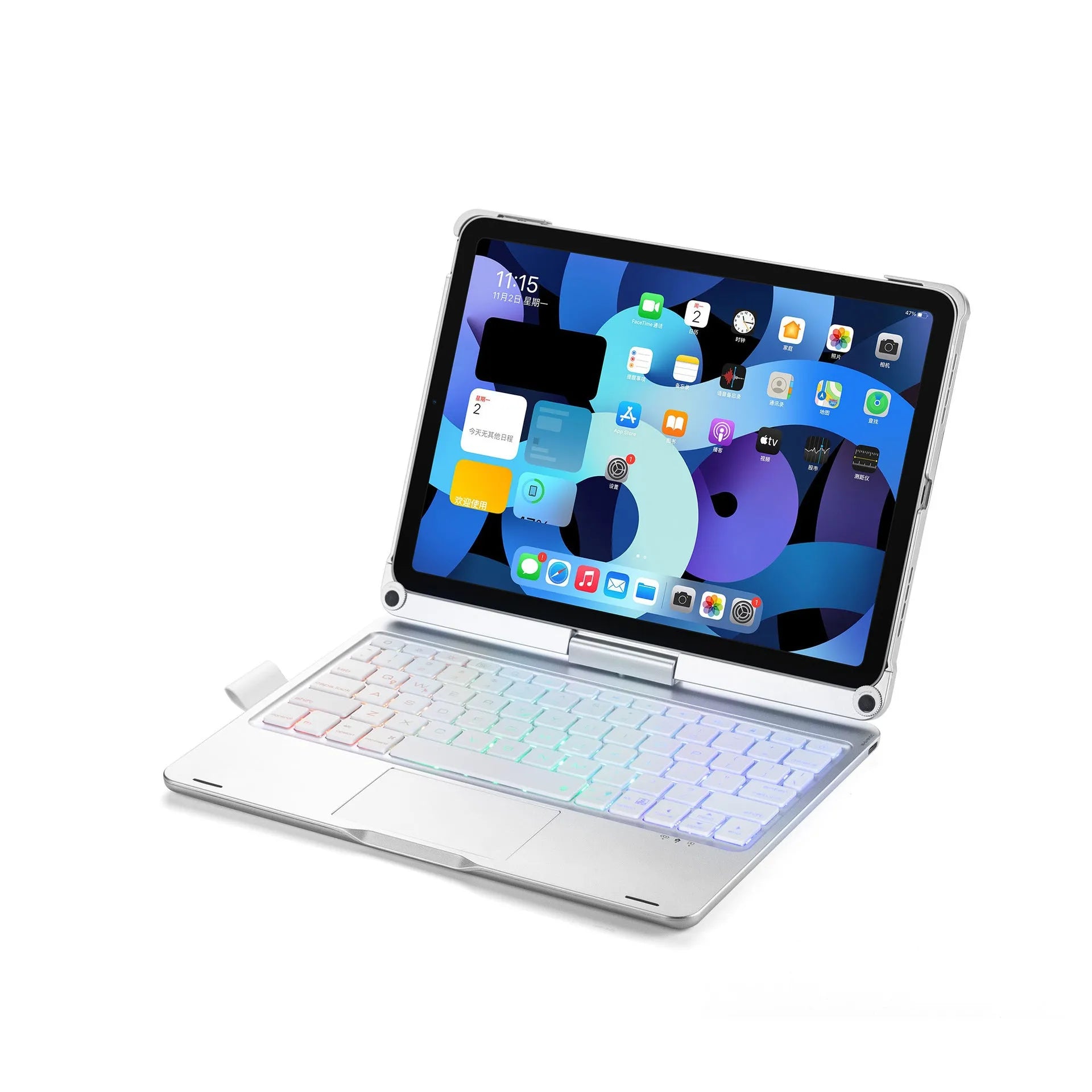 360-degree rotating Bluetooth keyboard with touch backlight for iPad tablets in black silver rose gold