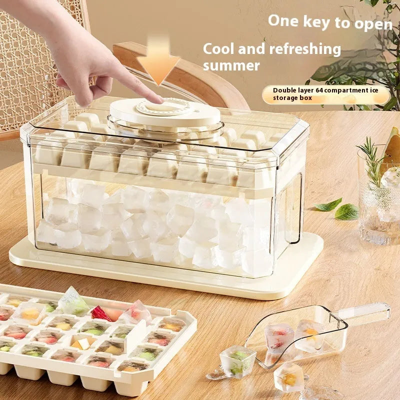 White PP plastic press ice cube tray with 32 grid compartments for quick demoulding in freezer