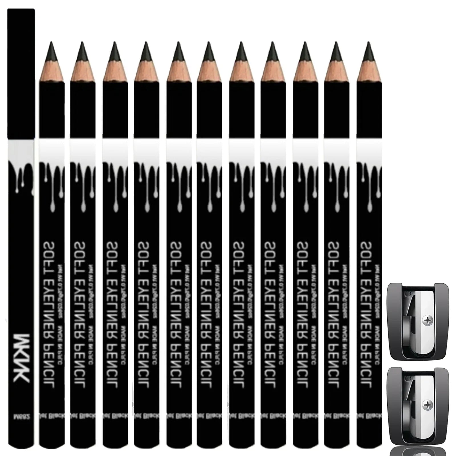 12 white and black waterproof eyeliner pencils with sharpener for multipurpose makeup application