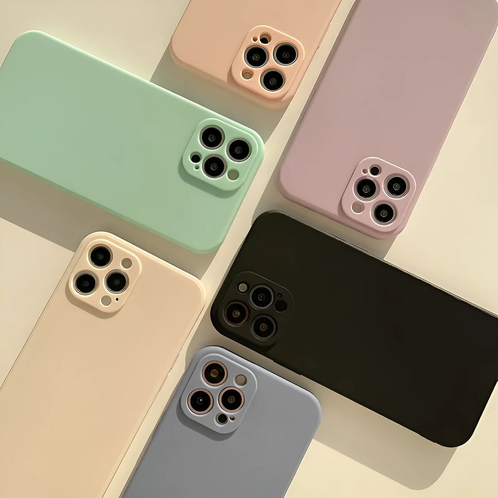 Frosted matte finish TPU phone case for iPhone 14 in slate blue colour on a white background.