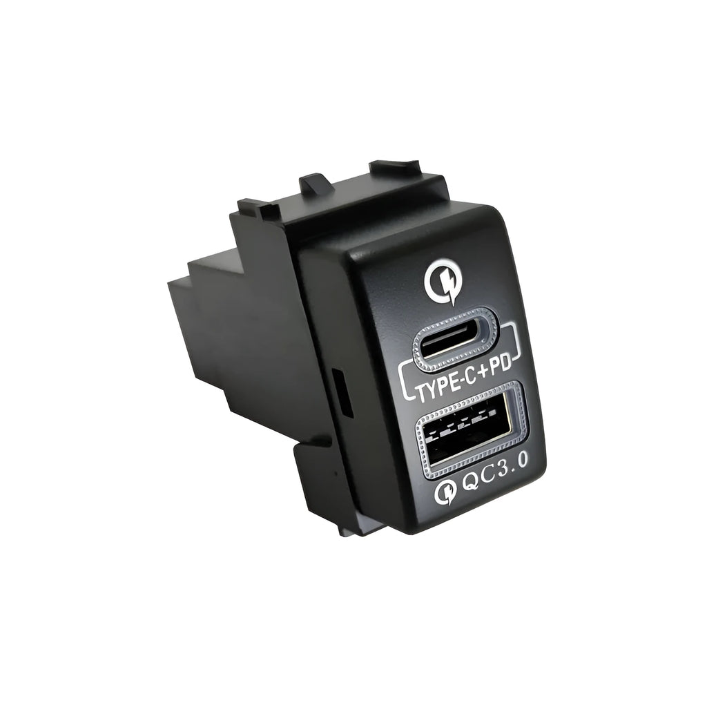 Portable PD fast car charger with QC3.0 snap-on design and Double Fast Charge model for wired in-car charging