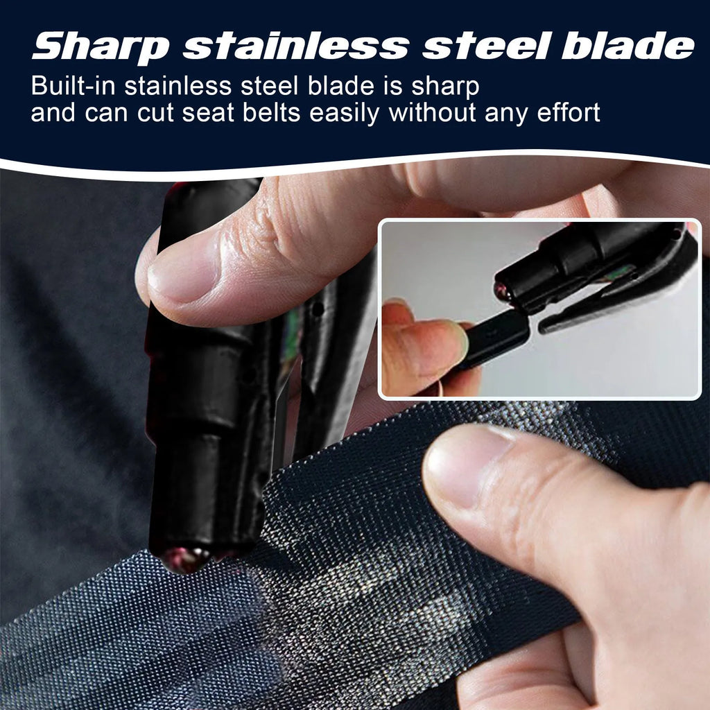 Car emergency safety hammer with window breaker and seatbelt cutter, measuring 3.5 by 7.5cm