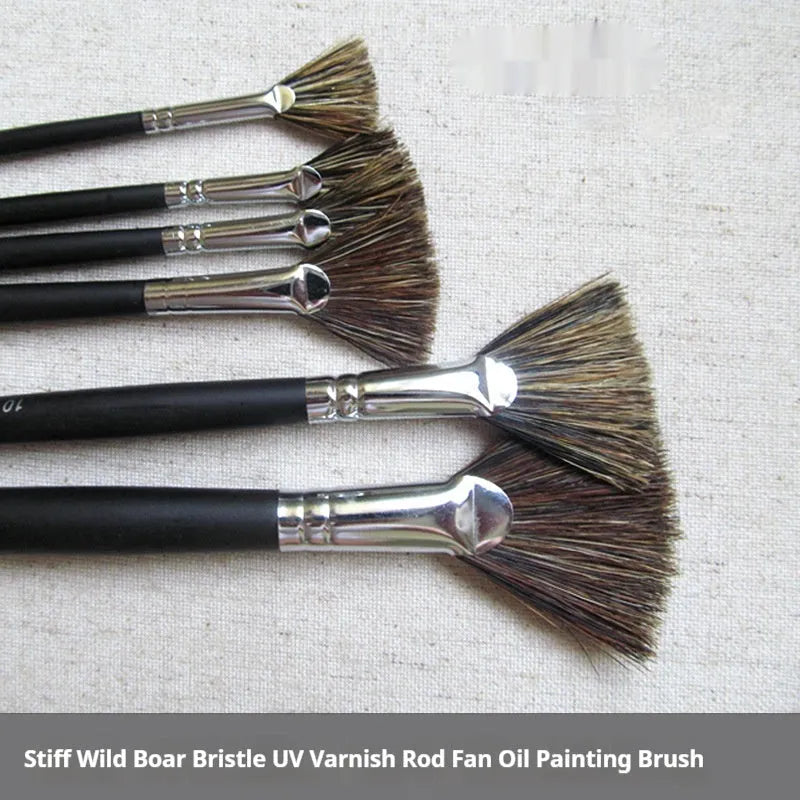 Matisse wild boar mane fan brush set of 6 with black birch handles and nickel plated copper ferrules on white background