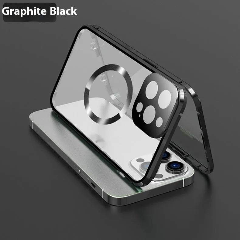 Magnetic metal phone case for Apple iPhone with shockproof anti-fall protection in black colour