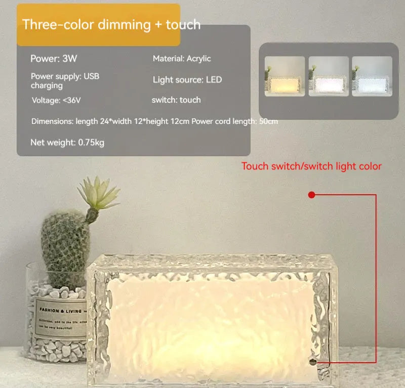 Geometric ice cube shaped acrylic night lamp with variable colour LED lighting