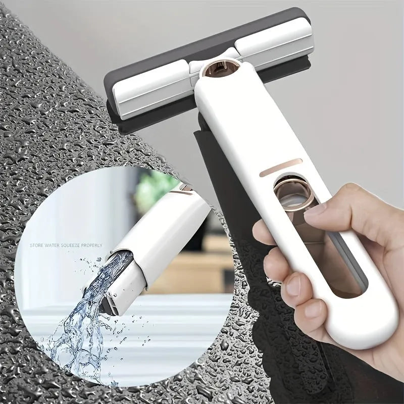 Portable self-squeezing mini mop with sponge head and ring-type push-pull wringer, 11.6 x 6.1 inch