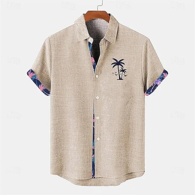 Loose fit linen short sleeve shirt with a colourful fish pattern print on the front.