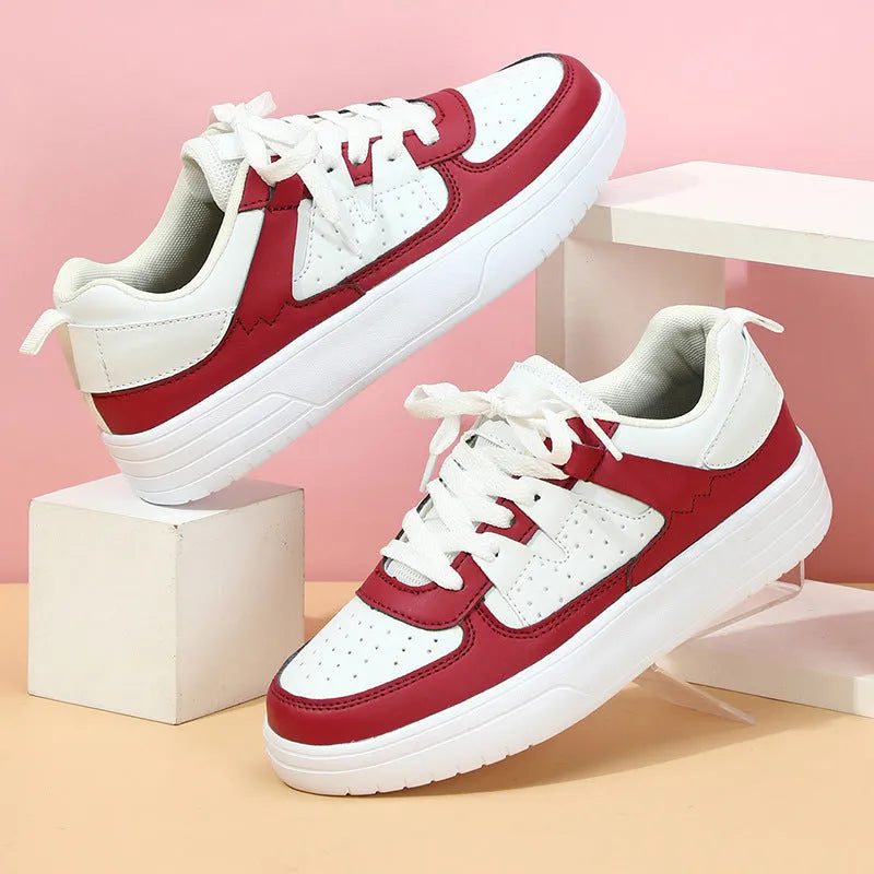 Platform sneakers soft bottom lace up mid heel 3-5cm round toe casual shoes artificial PU upper mesh lining black white
