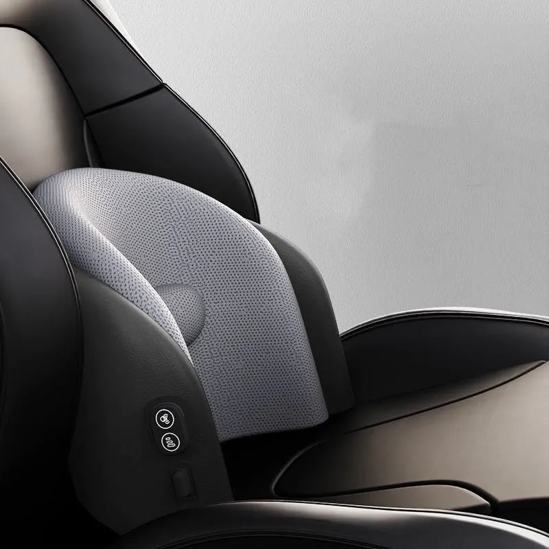 Car electric massage cushion with memory cotton headrest in black colour on car seat