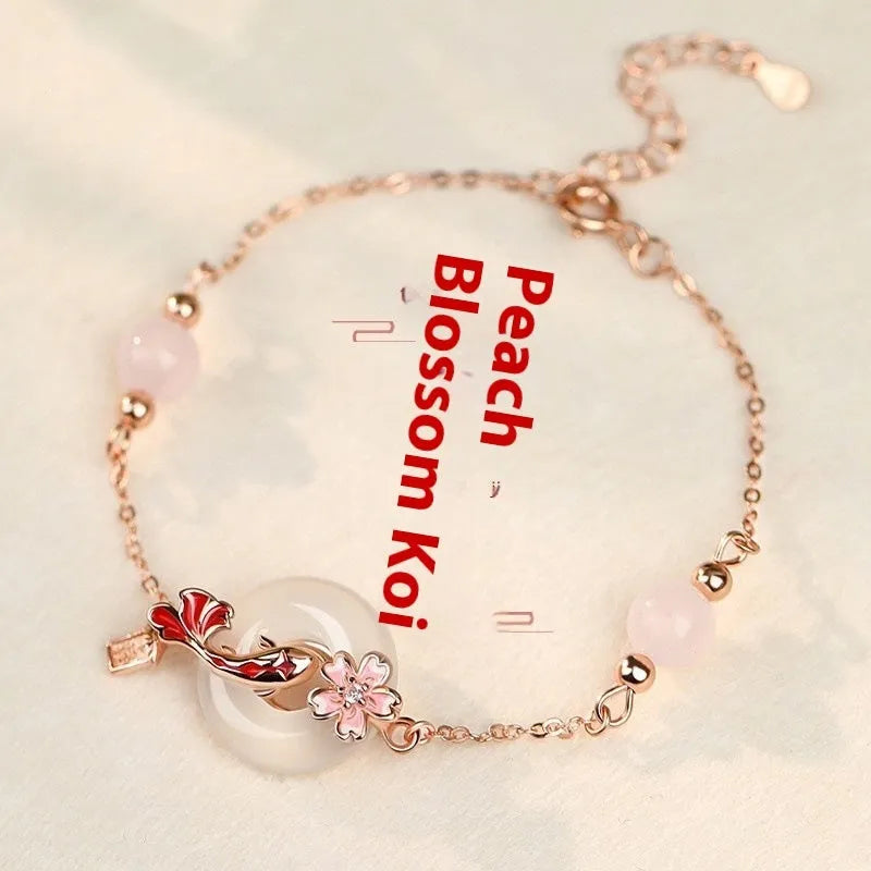 S925 sterling silver bracelet with white chalcedony crystals in floral new Chinese style design