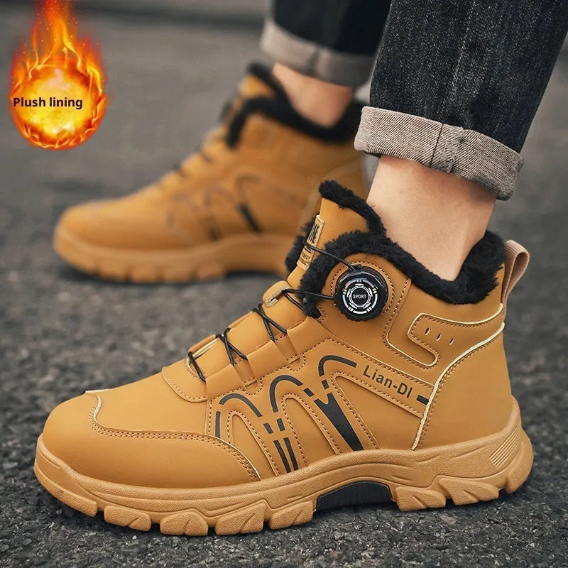 Pair of warm Martin boots with stitched artificial PU upper and PVC sole, shown in black or khaki