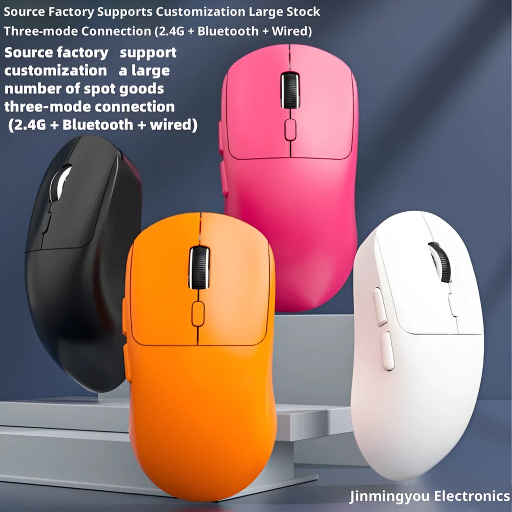 Three-mode wireless Bluetooth mouse with wired 2.4G optical USB, compact 11.5 x 5.5 x 4 cm, available in multiple colours