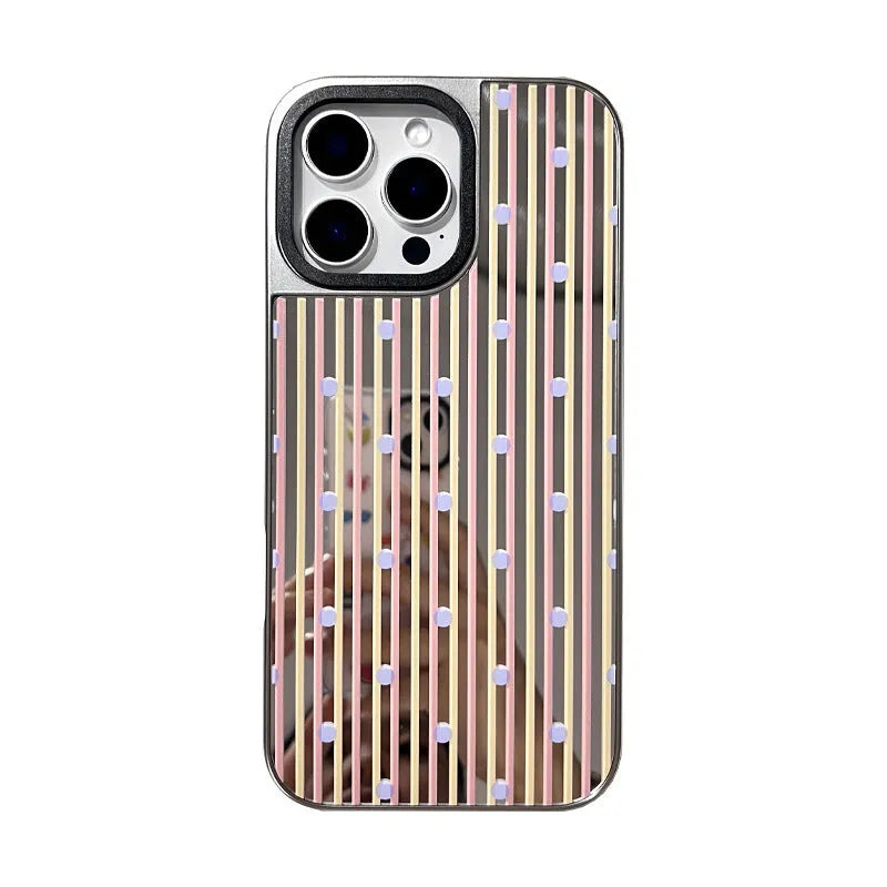 Mirror finish contrast stripe silver edge iPhone case for 12-16 series