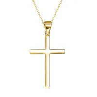 Sterling silver cross pendant necklace with yellow gold plating on 18 inch cable chain