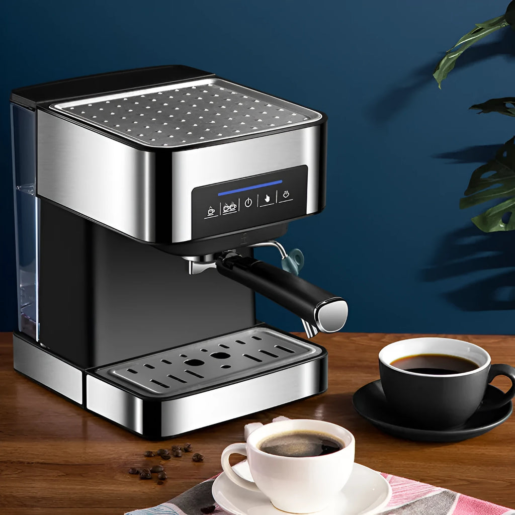 Home Smart black espresso machine with steam milk frother 850W 20BAR 1.6L tank touch buttons