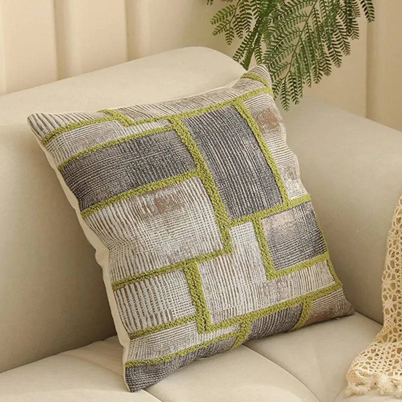 45cm square jacquard cushion cover with a retro plants and flowers pattern in various colours.