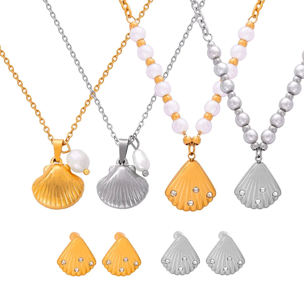 Women's titanium steel necklace with freshwater pearl bead pendant on O-shaped chain in gold colour