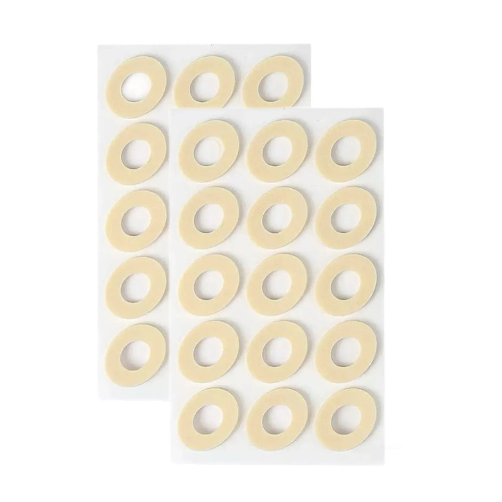 Women's heel corn protectors showing four shapes: large oval, small oval, U-shaped, circular section PU gel pads