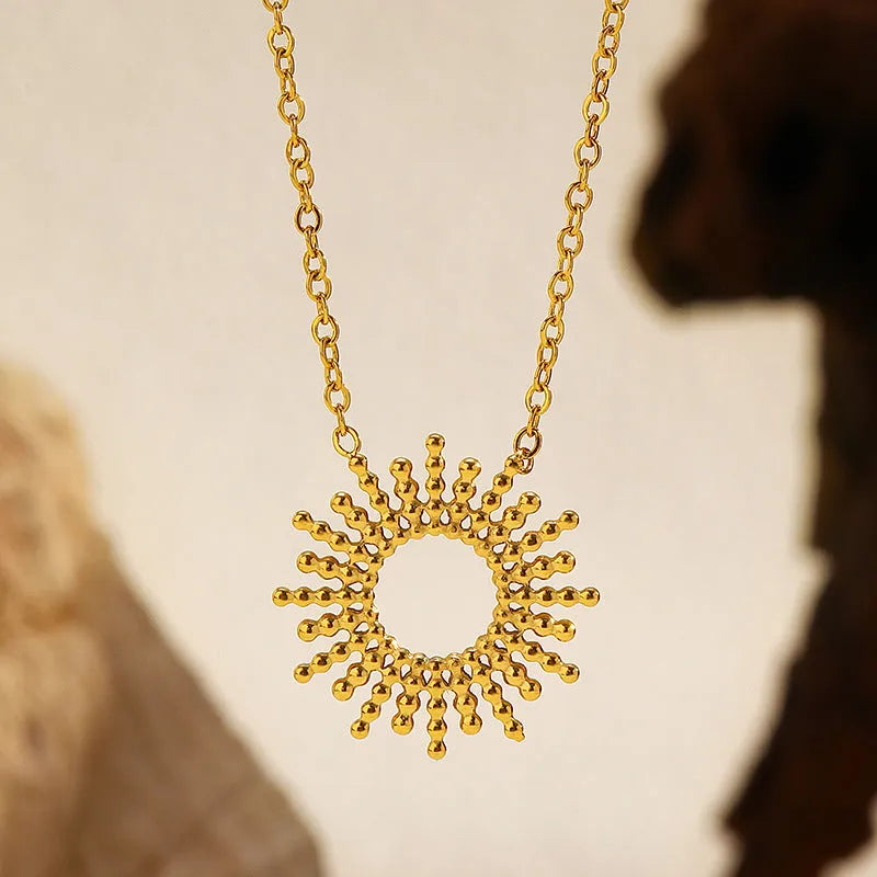 SUNFLOWER Series gold geometric chain necklace and bracelet set for women.