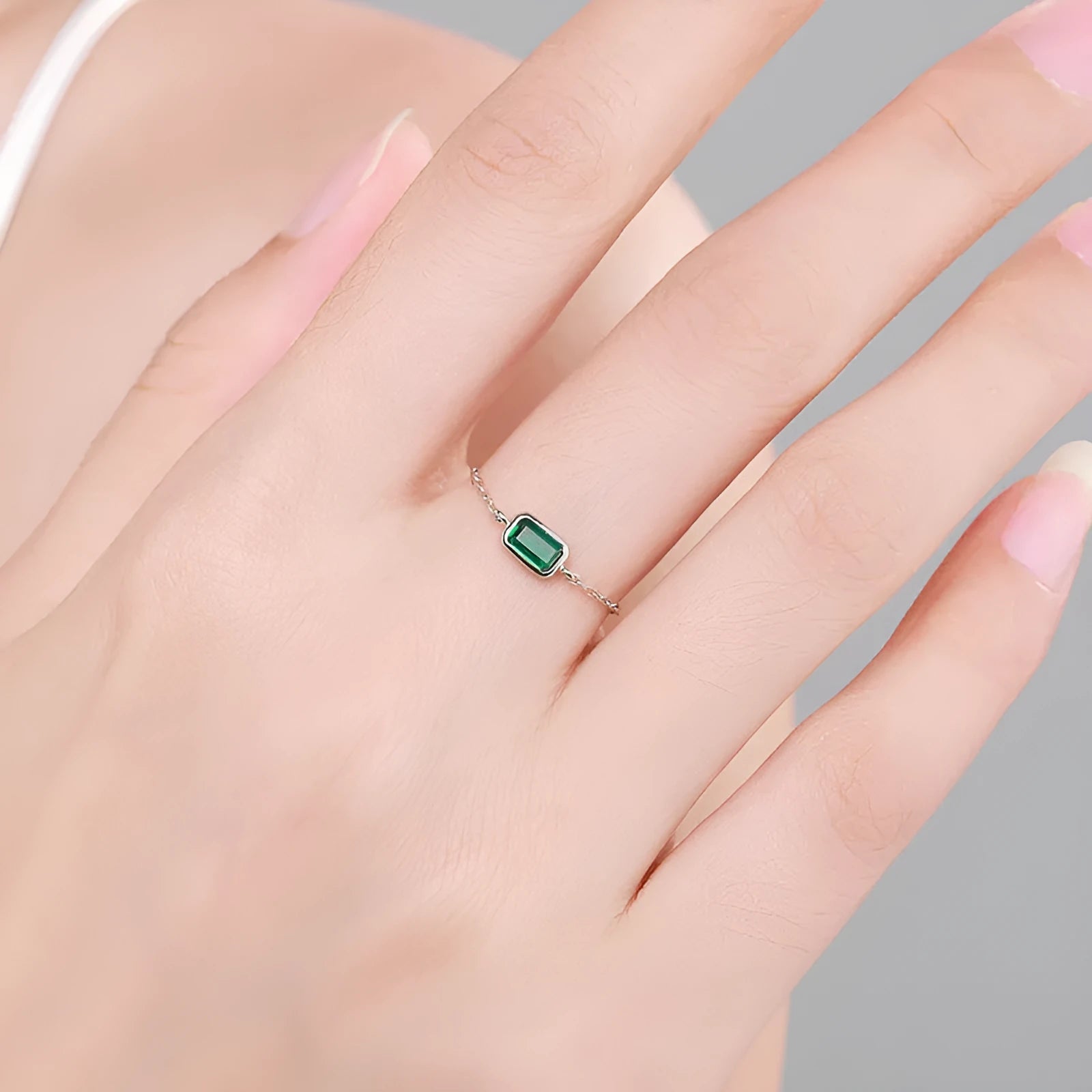 S925 sterling silver inlaid zircon ring with geometric chamfered square pattern and adjustable opening