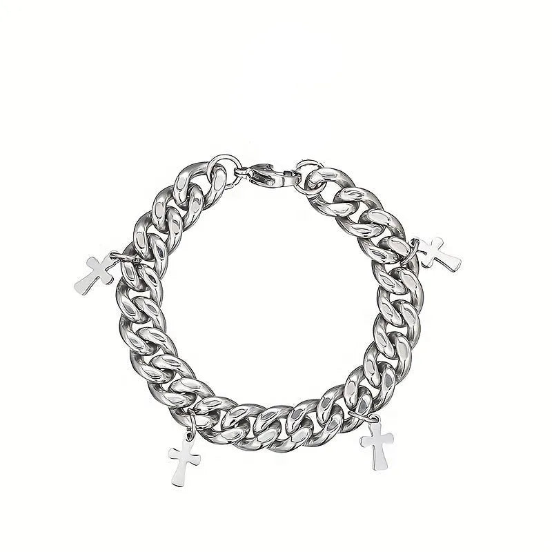 Men's titanium steel geometric cross bracelet in cold wind style design