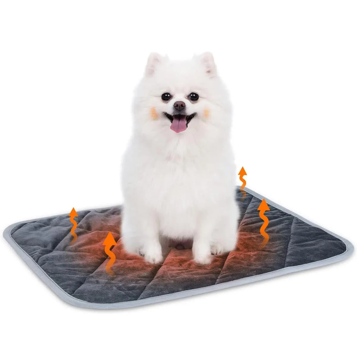 Grey cloth multi-layer pet cushion shown in four available sizes for dogs and cats.