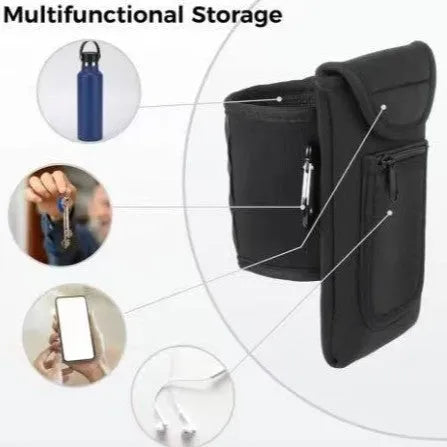 Fitness magnetic bottle sleeve in black holding an insulated cup, showing the magnetic closure.