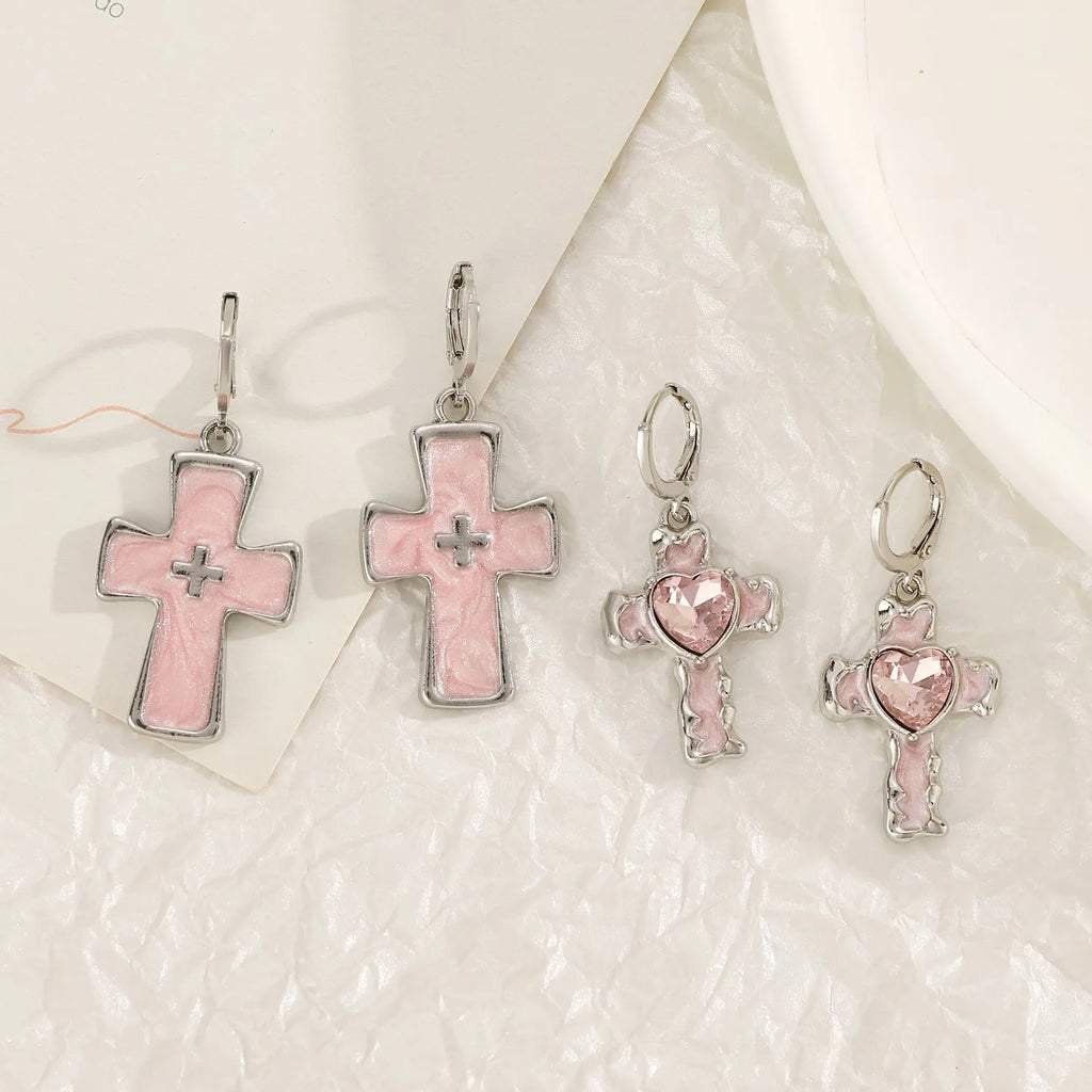 Women's alloy earrings with cross crystal designs in multiple colour options