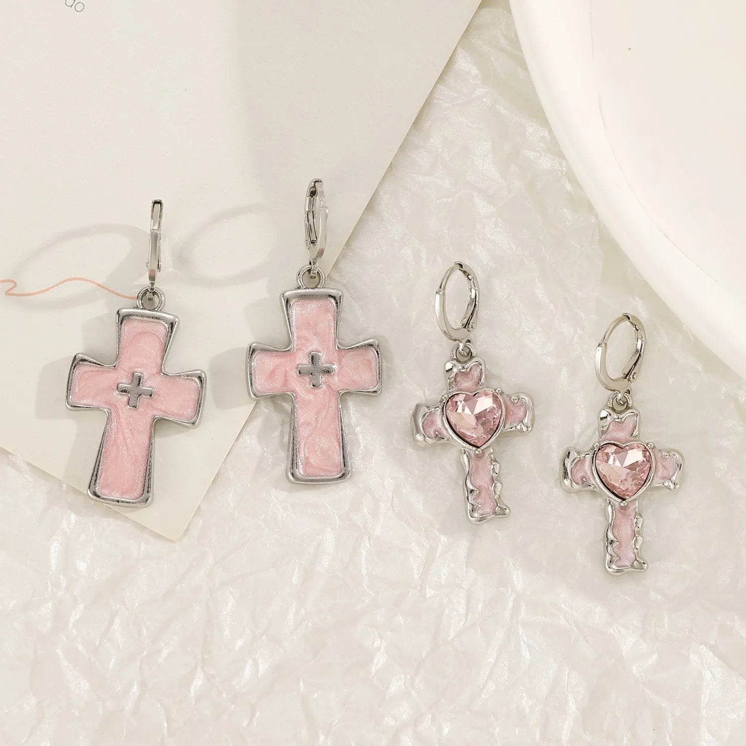 Women's alloy earrings with cross crystal designs in multiple colour options