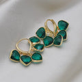 Green heart-shaped Korean style ear clip earrings with glass and artificial gemstone detailing