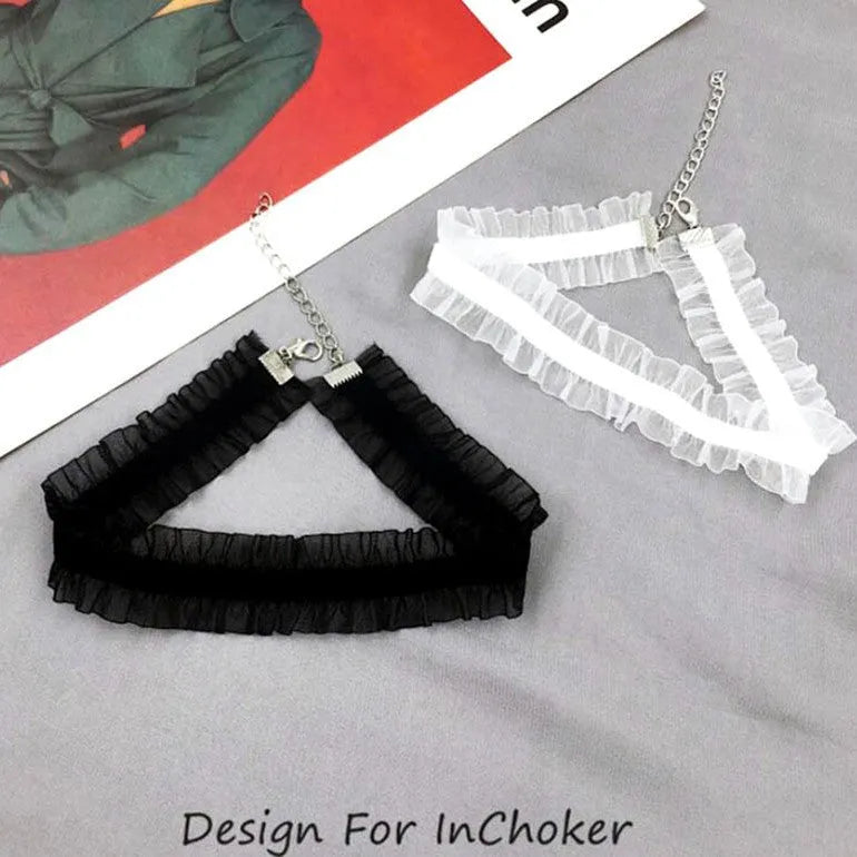 Velvet ruffled clavicle chain necklace with floral pendant in three colour options