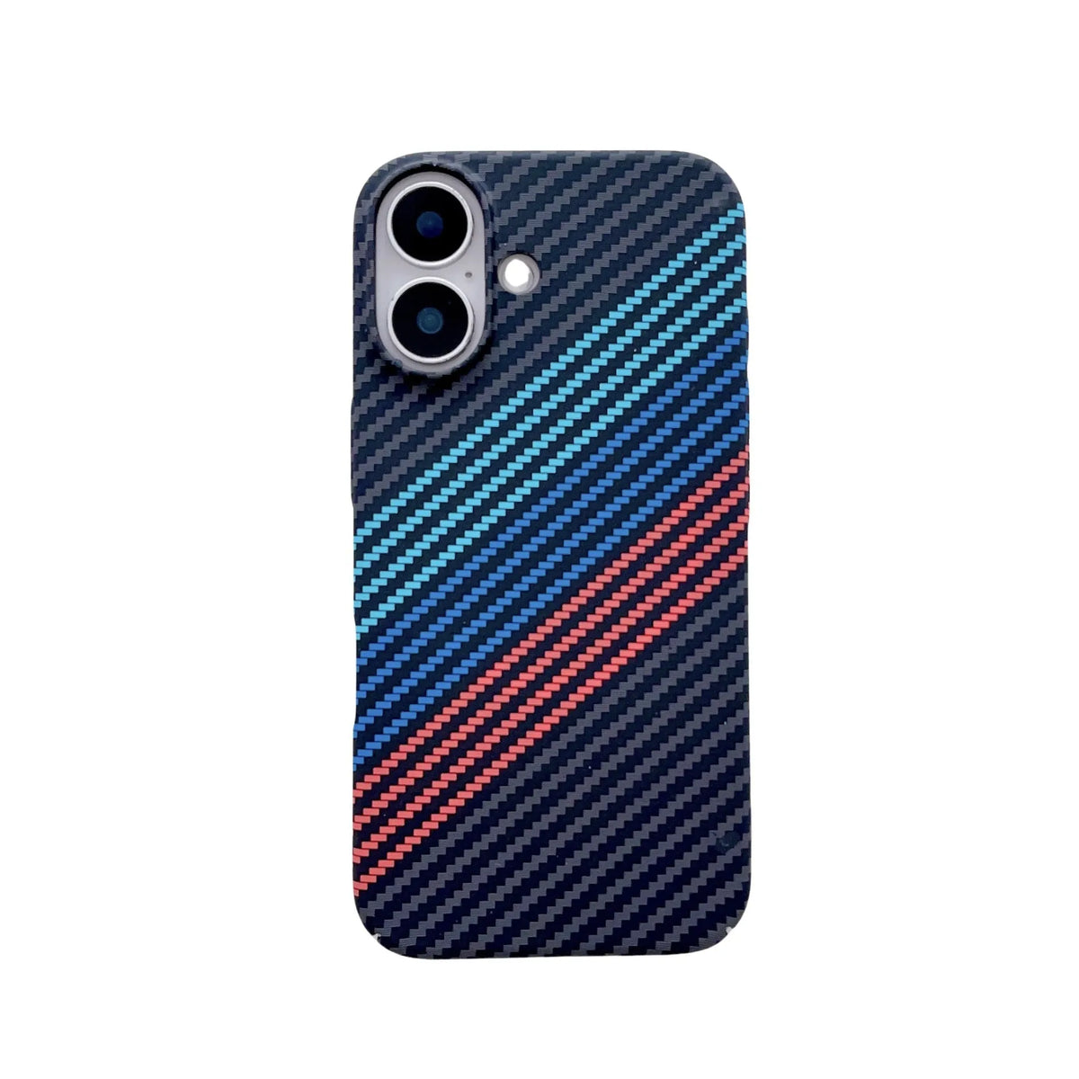 Carbon fibre magnetic phone case for iPhone 16 Pro Max, black and red contrast, frosted lattice pattern, PC material