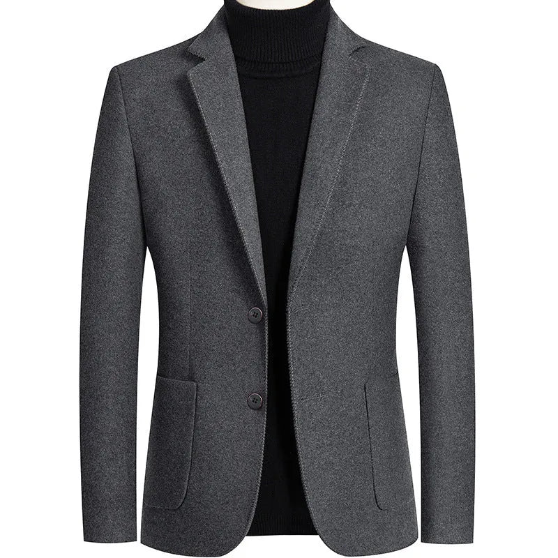 A grey slim fit men's wool suit jacket for autumn and winter.
