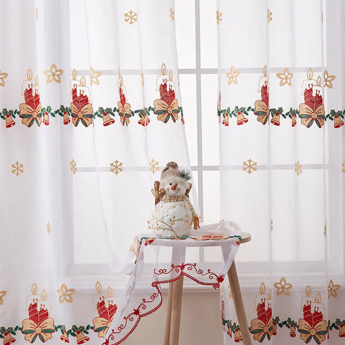 American Christmas curtain with white snowflake embroidery on red fabric