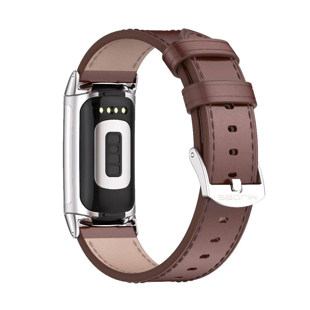Microfiber Leather Watch Strap for Fitbit Charge 6/5 Skin-friendly Sweat-resistant Business Style Band with Linker Black Brown Silver Gold 110/75mm Sizes